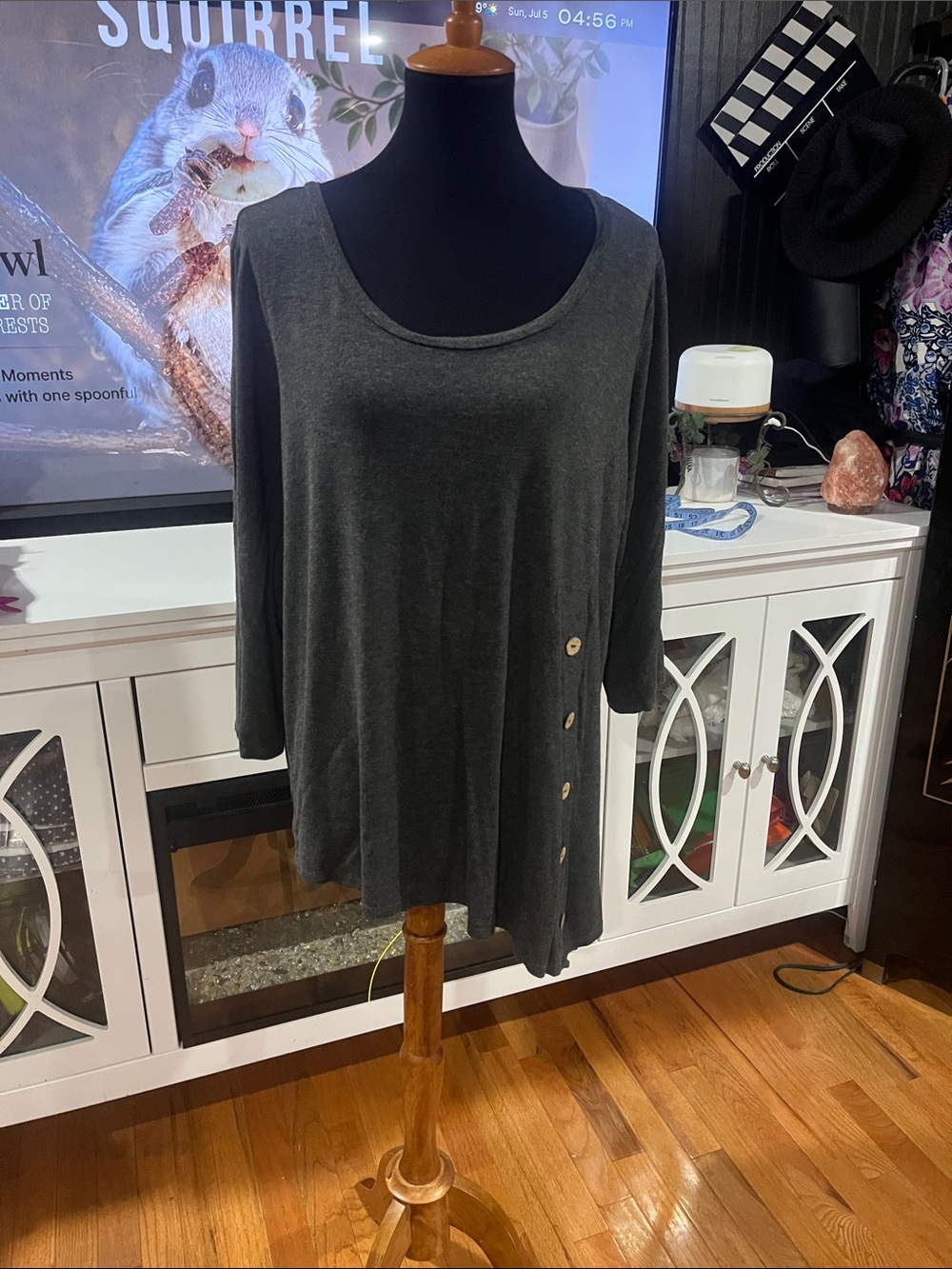 Women’s Charcoal Gray top with buttons down the front